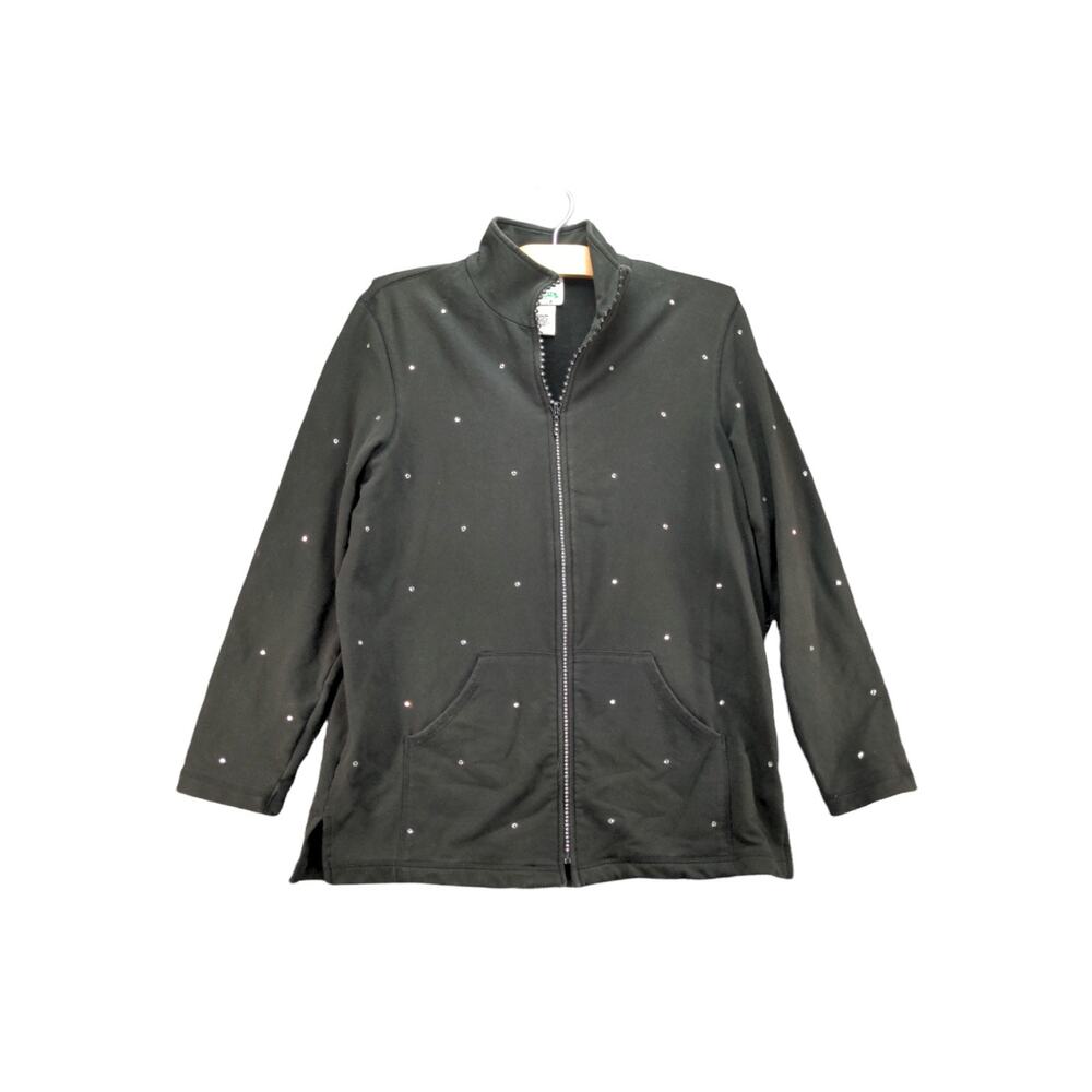 Quacker Factory Womens Full Zip Studded Shiny Jacket Size M Black